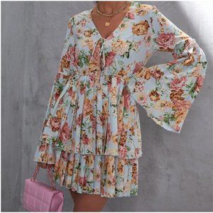 Floral Print Pleated Dress